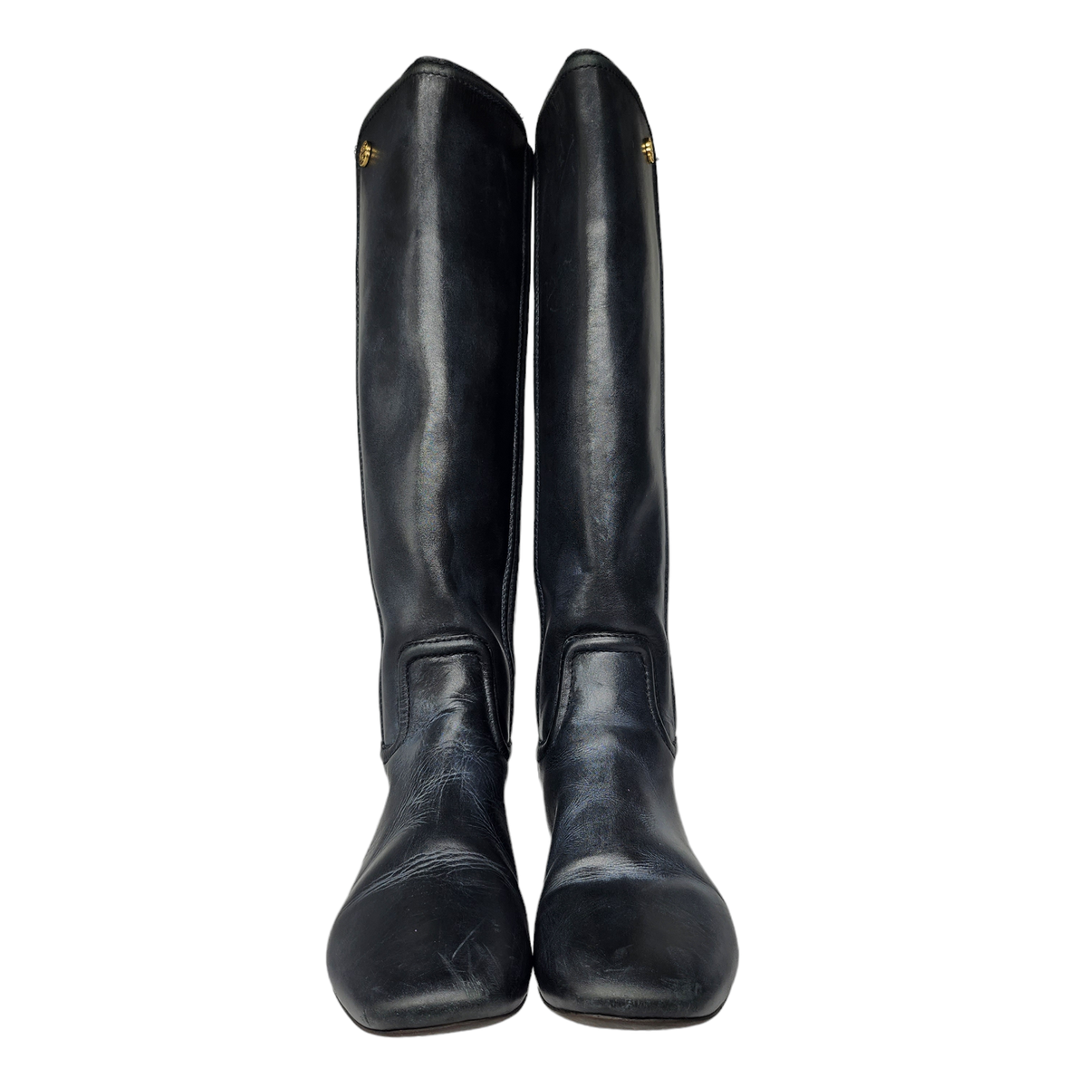 TORY BURCH 155637006 関税送料込 Tory Burch Boots 6 Black Leather Riding Low Heel Gold Irene