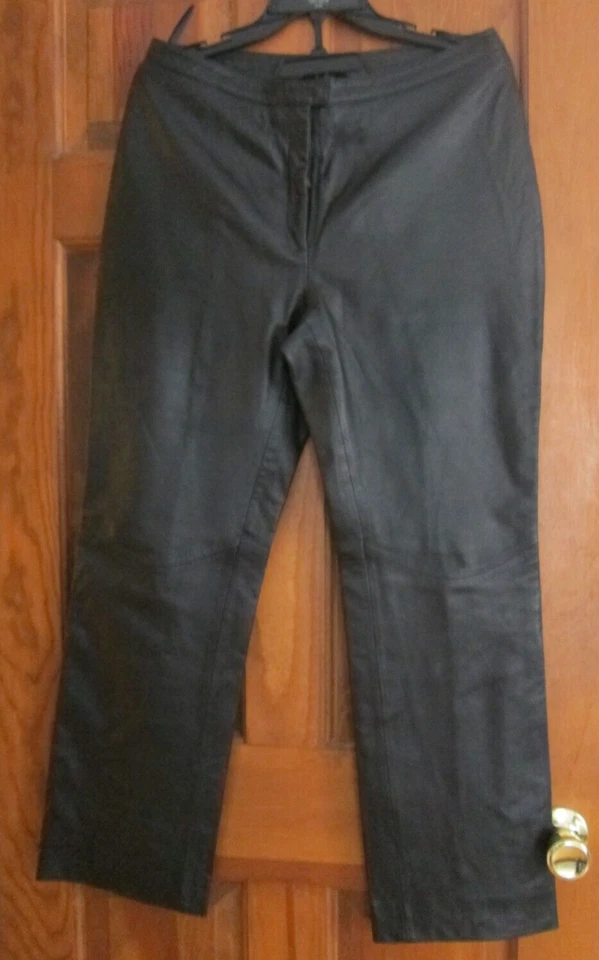 Pantalones de cuero Express vintage para mujer talla 11/12 Y2K años 90 negros piel de cordero italiano Foto 3 de 4