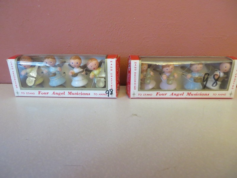 Vintage 2 Box Set Mini Angel Musicians Ornaments Stand or HangW/ Original Boxes