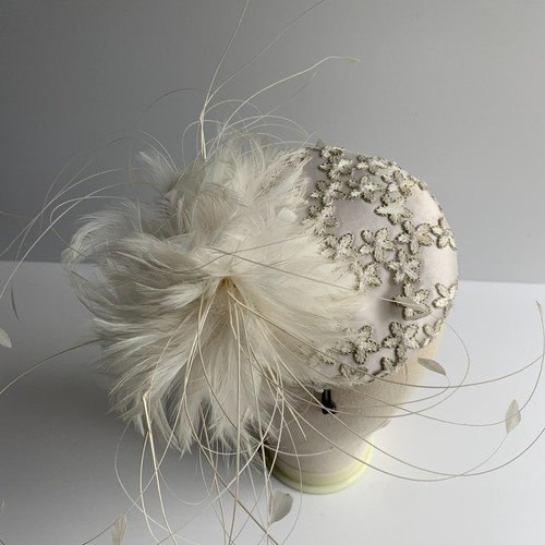 Emily London sequin Pillbox Hat Fascinator Royal Ascot Wedding races white cream - Picture 14 of 14