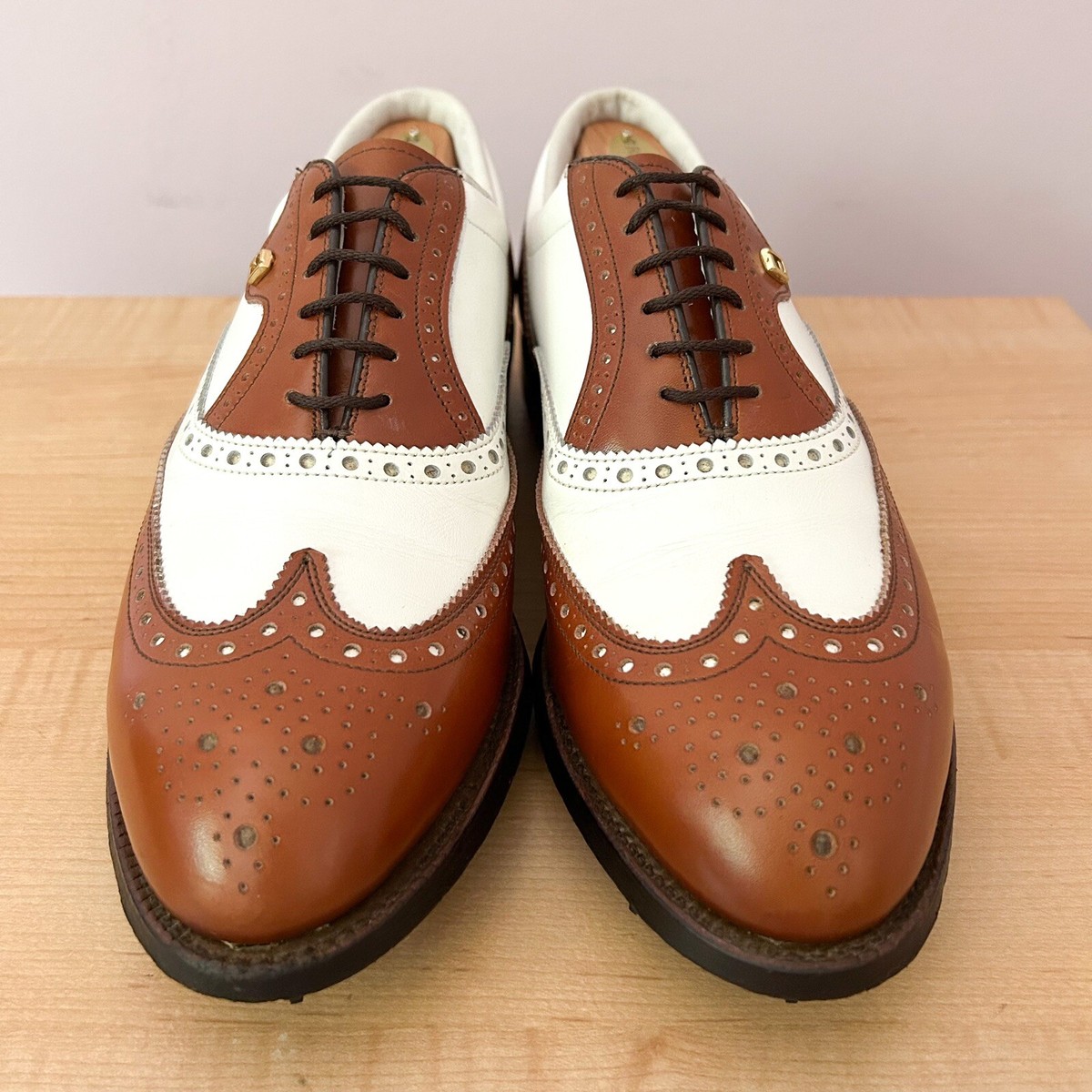 Vintage FootJoy Men\'s Golf Cleats Size 9.5 Vintage 80s Footjoy White Black Saddle Golf Shoes 10.5C - Etsy main image 2