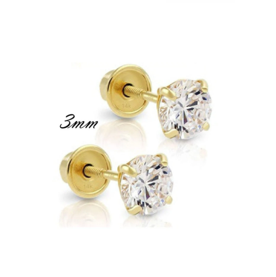 CZ Solid 10K Gold Stud Earrings Earrings Screw Back Earrings Kids