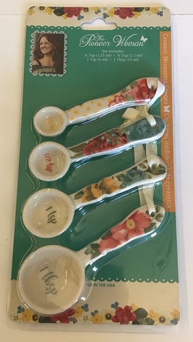 Pioneer Woman Vintage Floral Ceramic Measuring Spoons 4-Piece White Utensils - 第 1/3 張圖片