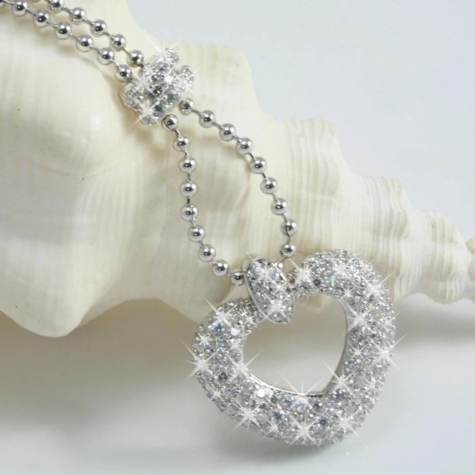 Collana Donna Cuore Ciondolo Zirconi 750er Oro 18Karat Placcato Argento A1040 - Immagine 3 di 4