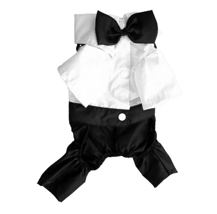 Dog Pet Puppy Clothes Tuxedo Bow Tie Shirt Suit Stylish Wedding Apparel