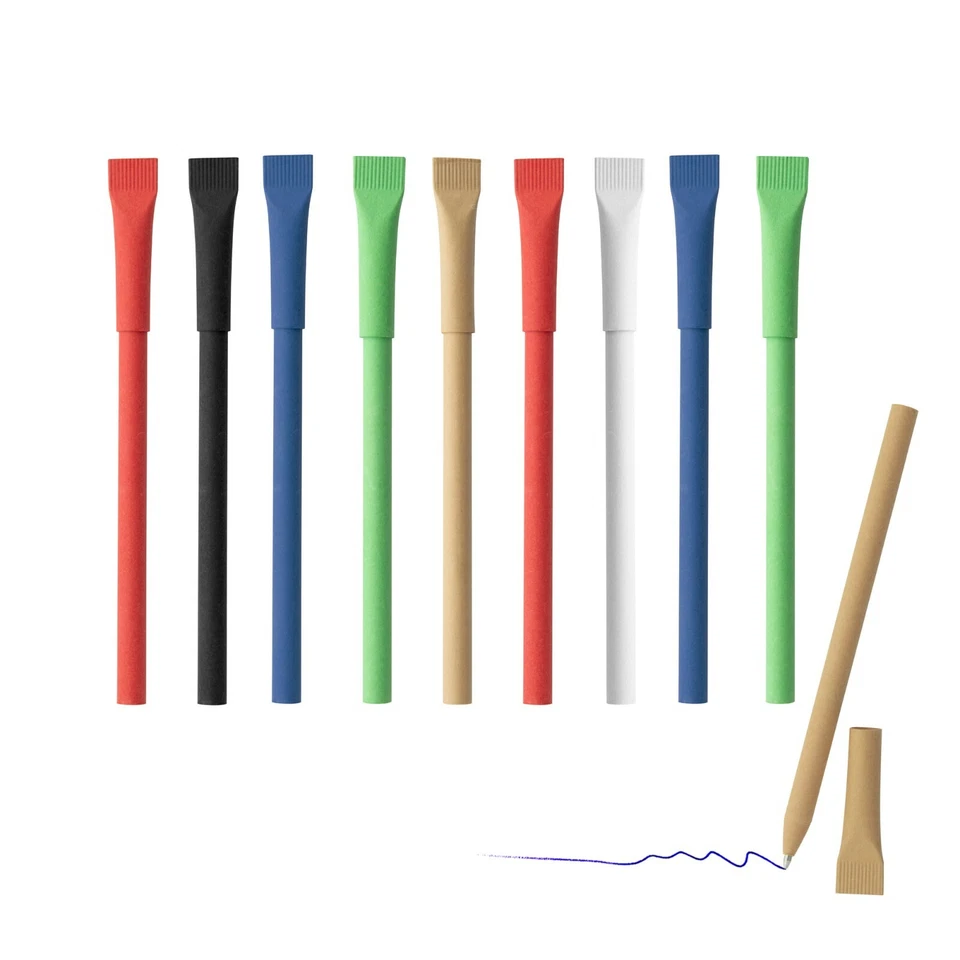 10er Set Kugelschreiber aus Recycling-Papier - mit passender Kappe - Mine: blau