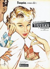 Publicité Advertising 117  1955  mouchoirs Tissgar Tissgarlux  tissu Boussac