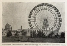1893 The World’s Fair Cosmopolis- Ferris Wheel Antique Magazine Wood Engraving