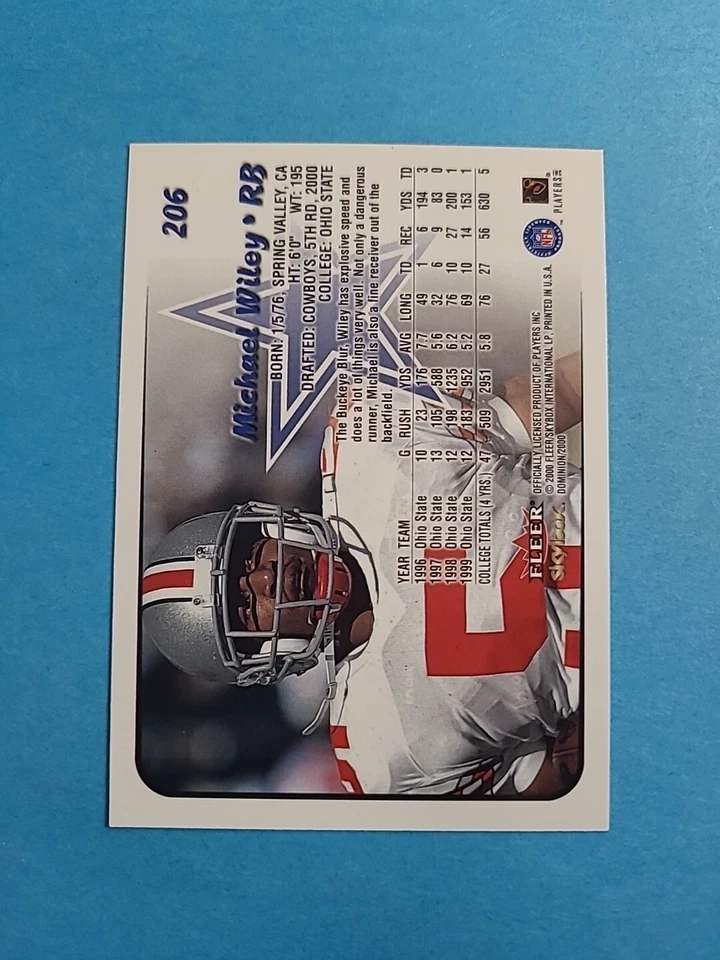MICHAEL WILEY 2000 SKYBOX DOMINION FOOTBALL CARD # 206 I2578 - Image 2 of 2