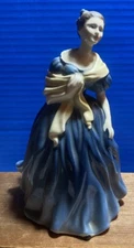 Royal Doulton "Adrienne" Bone China Figurine Blue Dress/Yellow Scarf 8” X 6” GBr