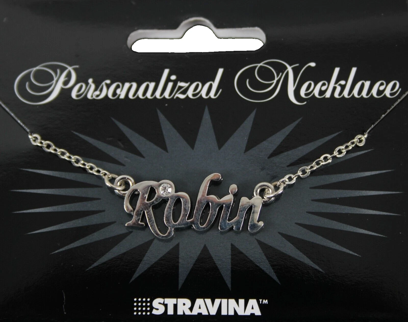 ROBIN Name NEW Silvertone Rhinestone 14.5" w 4.5" Multi Ring Ext Necklace image 1