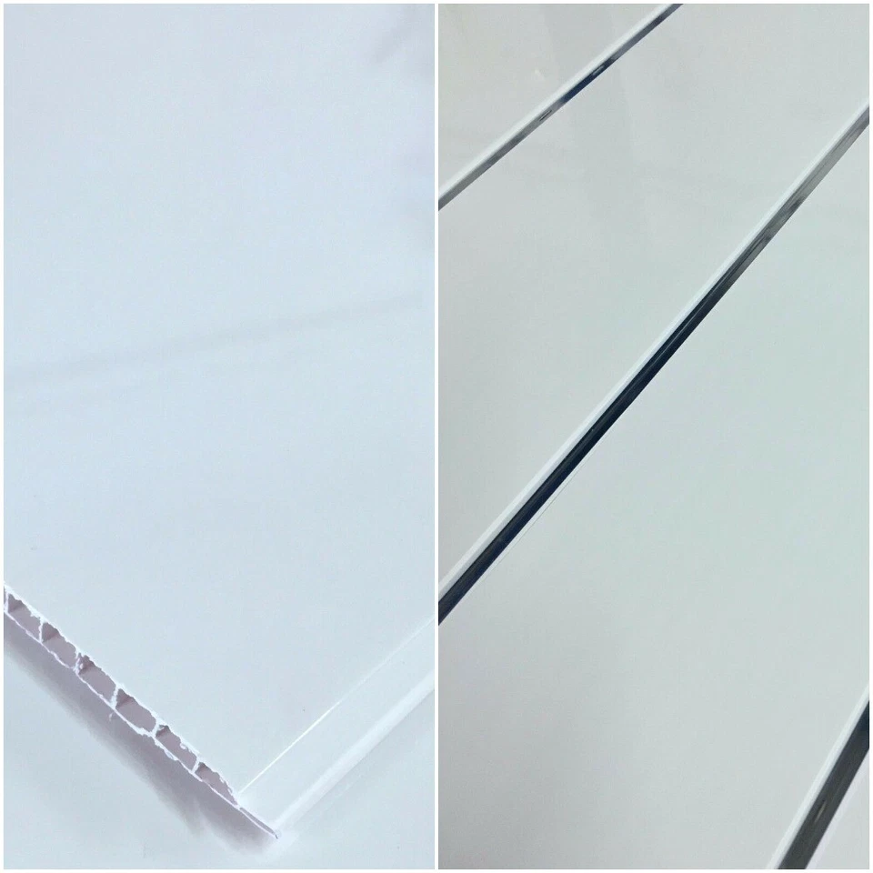 Gloss White & White With Chrome Bathroom Ceiling Panels PVC Shower Wall Cladding