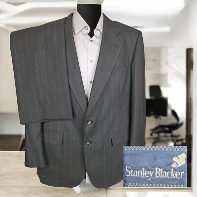 Stanley Blacker 2 Piece Suit Mens 42R 34X30 Charcoal Stripe Vintage
