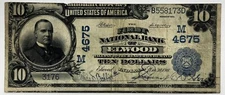 Scarce 1902 $10 Plain Back National Currency Bank Note CH 4675 Elwood Indiana