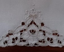 Vintage Madeira Linen Table Runner Cutwork Taupe Embroidery Cutwork 41"
