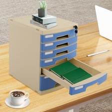 6-Tier Plastic Desk Organizer Lockable Storage Cabinet Storage Boxes W/ Drawers