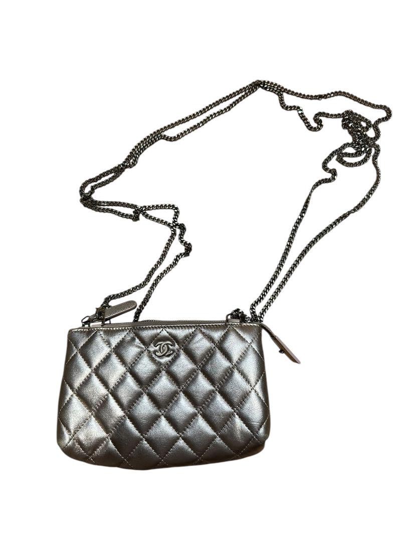 CHANEL Pink Champagne Gold Quilted Crossbody Sacoche Bag #PGF9OH