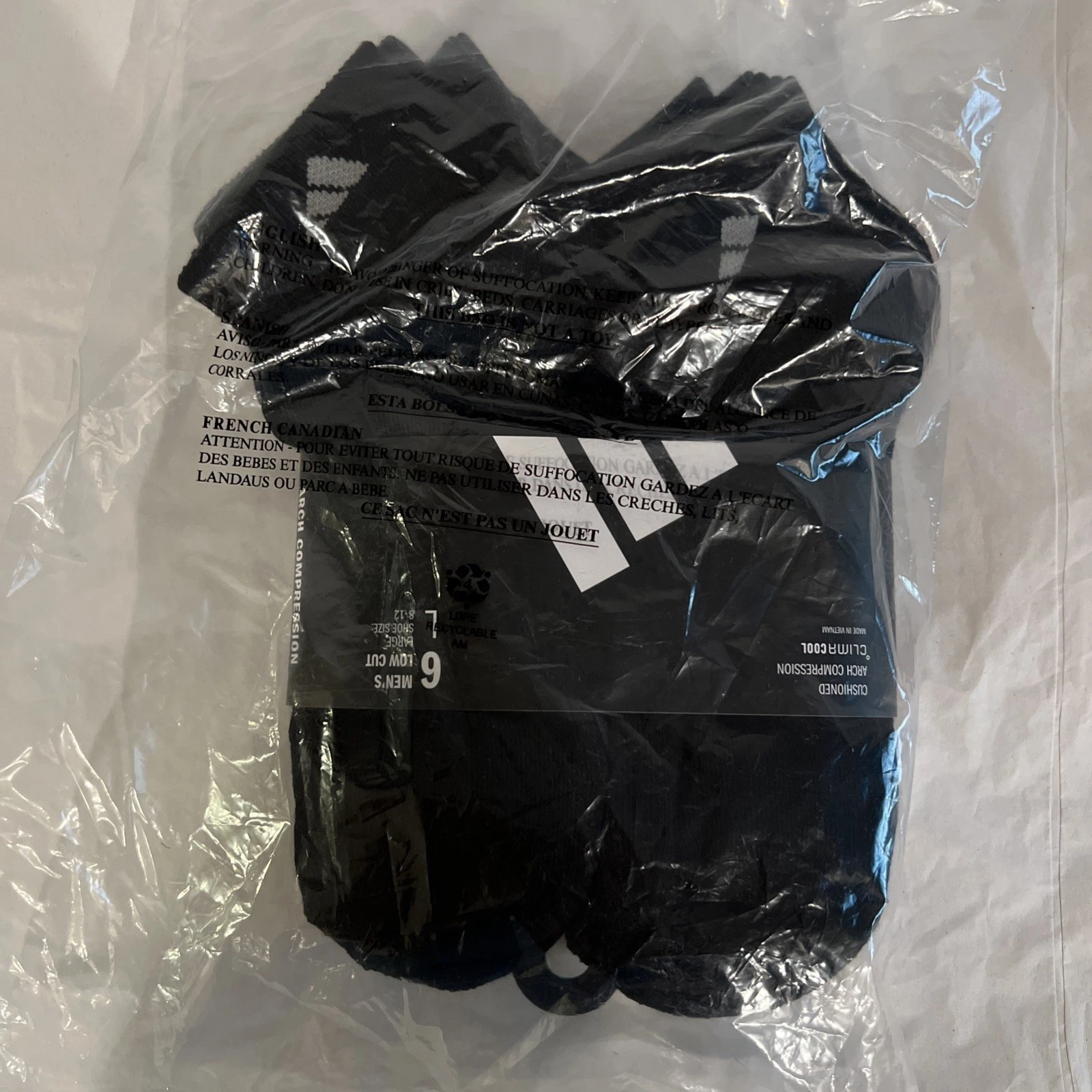 5 PACK - Adidas Men's Cushioned Low Cut Black Compression Socks 6 pair Size 8-12
