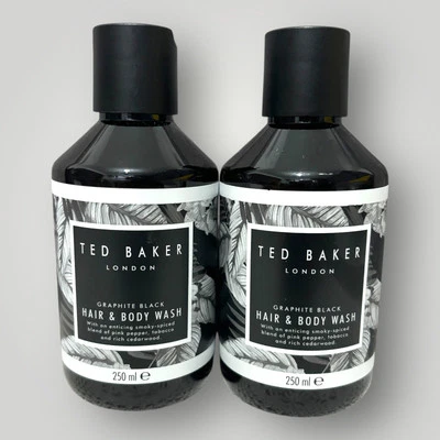 2 Ted Baker Graphite Black Hair & Body Wash 250ml Mens NEW FAST DELIVERY
