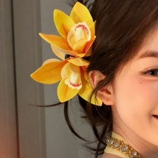 Yellow Flower Hairpin Side Hair Accessory Faux Bloom Beach Vacation Style