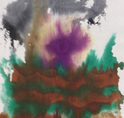 India Bindu Painting Watercolor Modern Art India Chakra Tantra 13 x 10.5 in 2007