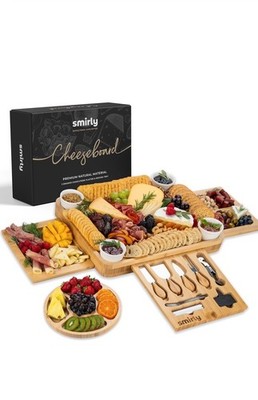NIB-SMIRLY Charcuterie Boards Set - Large Bamboo Cheese-Set-3 Drawers + More
