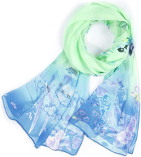 Herebuy - Unique Women's Floral Scarves: Chiffon Flowers Birds Printed Scarf