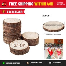 20Pcs Unfinished Wood Slices 2.4-2.8in Round Wood Circles with Hole for Crafts