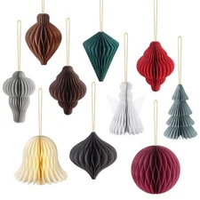 Christmas Party Decorations, 10 PCS 3D Glitter Edge Paper Ornaments, Honeycom...