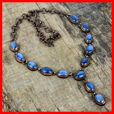 Copper Oval Kyanite Gemstone Chain Anniversary Electroformed Necklace Jewelry