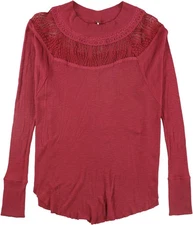 Free People Womens Spring Valley Henley Blouse, red, M