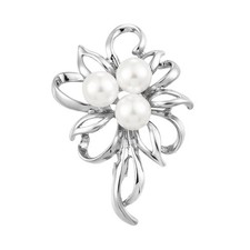 Flower Simulated Pearl Elegant Brooch Pins Jewelry Wedding Silver Color 