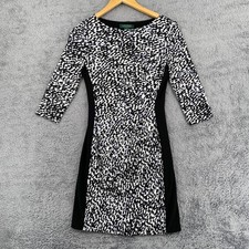 Lauren Ralph Lauren Sheath Dress 2 Black White Animal Print Slimming Career