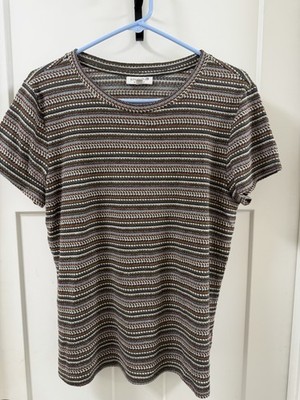 Studio B Women ShimmeryMetallic Thread Striped Knit Textured Multi-coloredTopXL