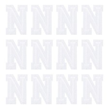 Iron on Letter Patches, Letter N, Embroidered Alphabet Patch White, 12pcs 