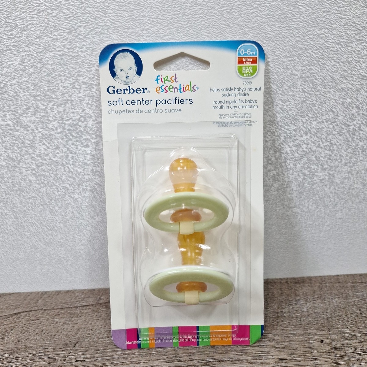 Gerber First Essentials 2-pk Soft Center Latex Pacifiers Green 0-6