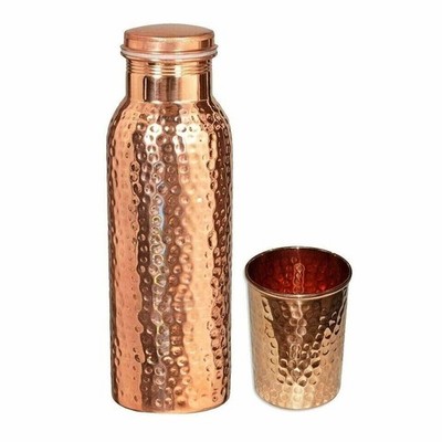 100 % reines Kupfer Wasserflasche 1000 ml gehämmertes Wasserglas 300 ml...
