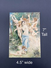 Victorian Era Small Watercolor Fantasy Woman And Cupids