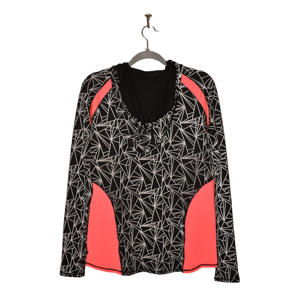 JOHN DEERE $49 Black and Pink Geometric Print Hooded 1/4 Zip Pullover Small - Image 2 of 4