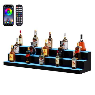 VEVOR LED Lighted Liquor Bottle Display Bar Shelf RF & App Control 48'' 3-Step