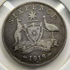 1918 Sixpence Coin - good Fine - Silver George V Key Date