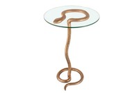 Beistelltisch Handarbeit Rund Ø 45 Cm H: 62 Cm Schlange Glas Metall In Kupfer