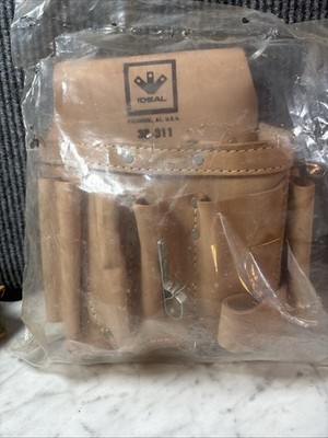Vtg Ideal  Tools  Leather 8 Pocket Electrician Tool Pouch No Belt Tan USA