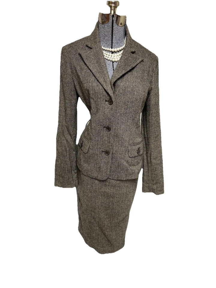 Traje Falda Anne Klein Talla 8 Chaqueta 6 Falda Conjunto de Dos Piezas Lana Espiga LEER Foto 3 de 4