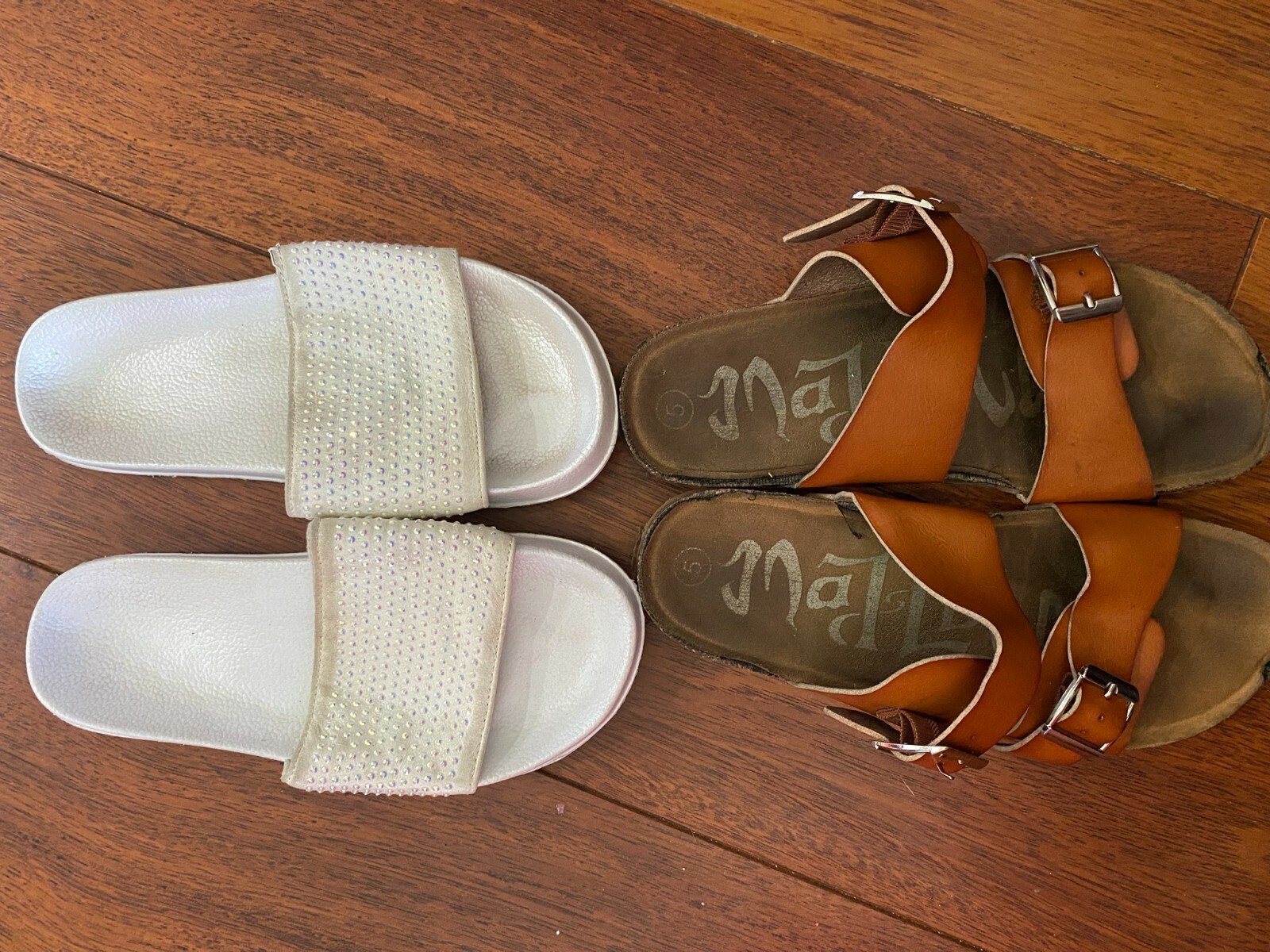 2 paia SANDALI slide RAGAZZA 4 donna MARRONE bianco metallizzato LOTTO scarpe