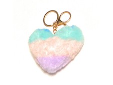 4" Multicolor Heart Faux Fur Pom Pom w/ Lobster Clasp Keychain