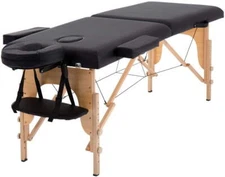 2 Fold Portable and Adjustable Beech Massage Table 73" X 24" Black