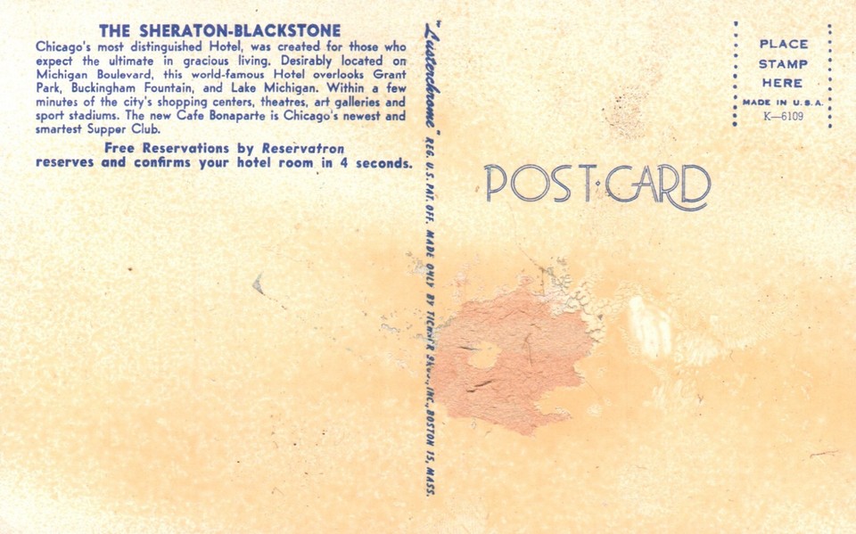 Postcard IL Chicago Illinois Sheraton Blackstone Hotel Chrome Vintage