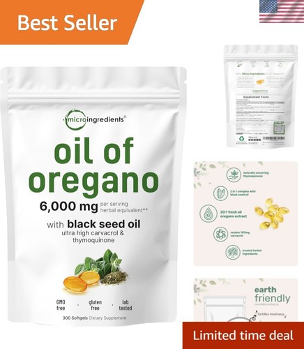 Non-GMO Oil of Oregano and Black Seed Oil, 300 Softgel Antioxidant Complex
