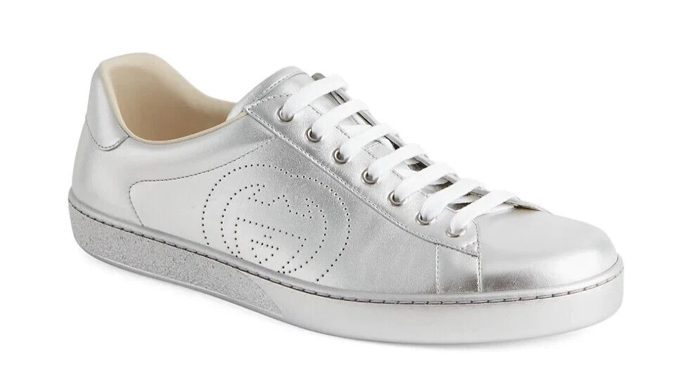 Baskets homme Gucci Z3112 argent as cuir métallisé taille 9 G
